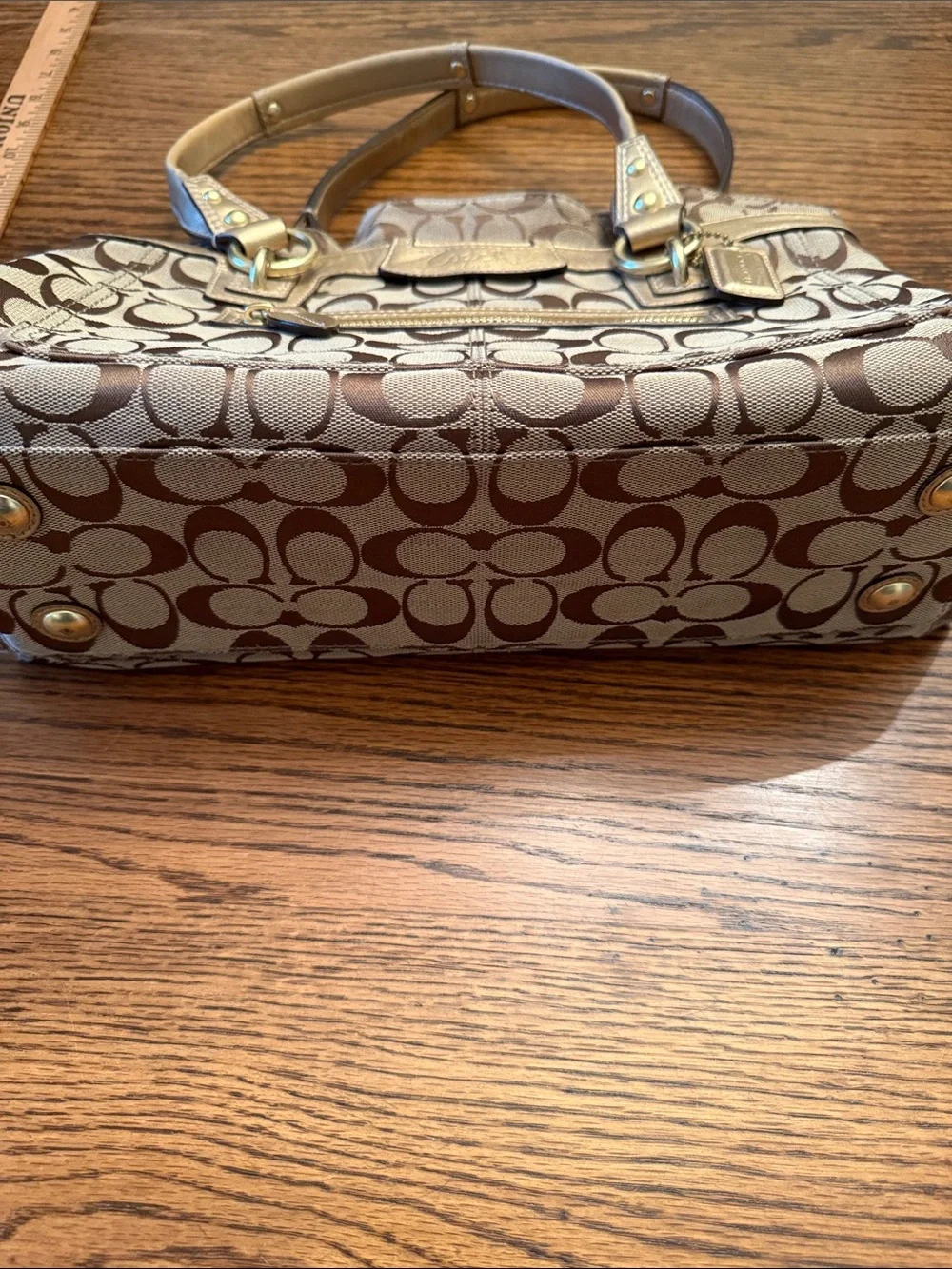 Coach bratz Y2K Tan Signature Jacquard Shoulder Bag with Gold Trim